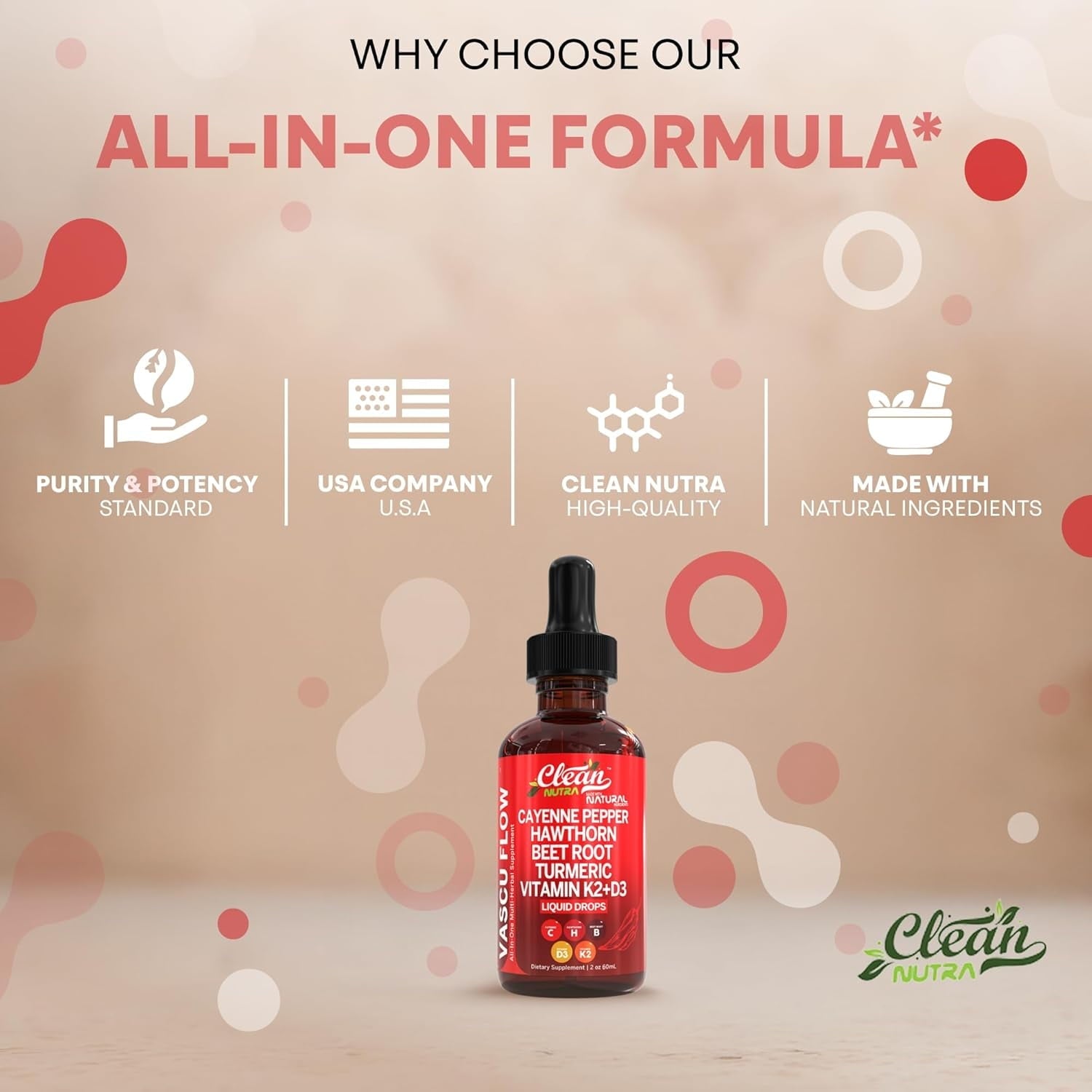 Cayenne Pepper Supplement Liquid Drops + Hawthorn Berry, Vitamin D3 K2 Beet Root Powder, Ceylon Cinnamon, Turmeric Curcumin, Organic Panax Ginseng, Berberine Extract VIT D K by Clean Nutra -