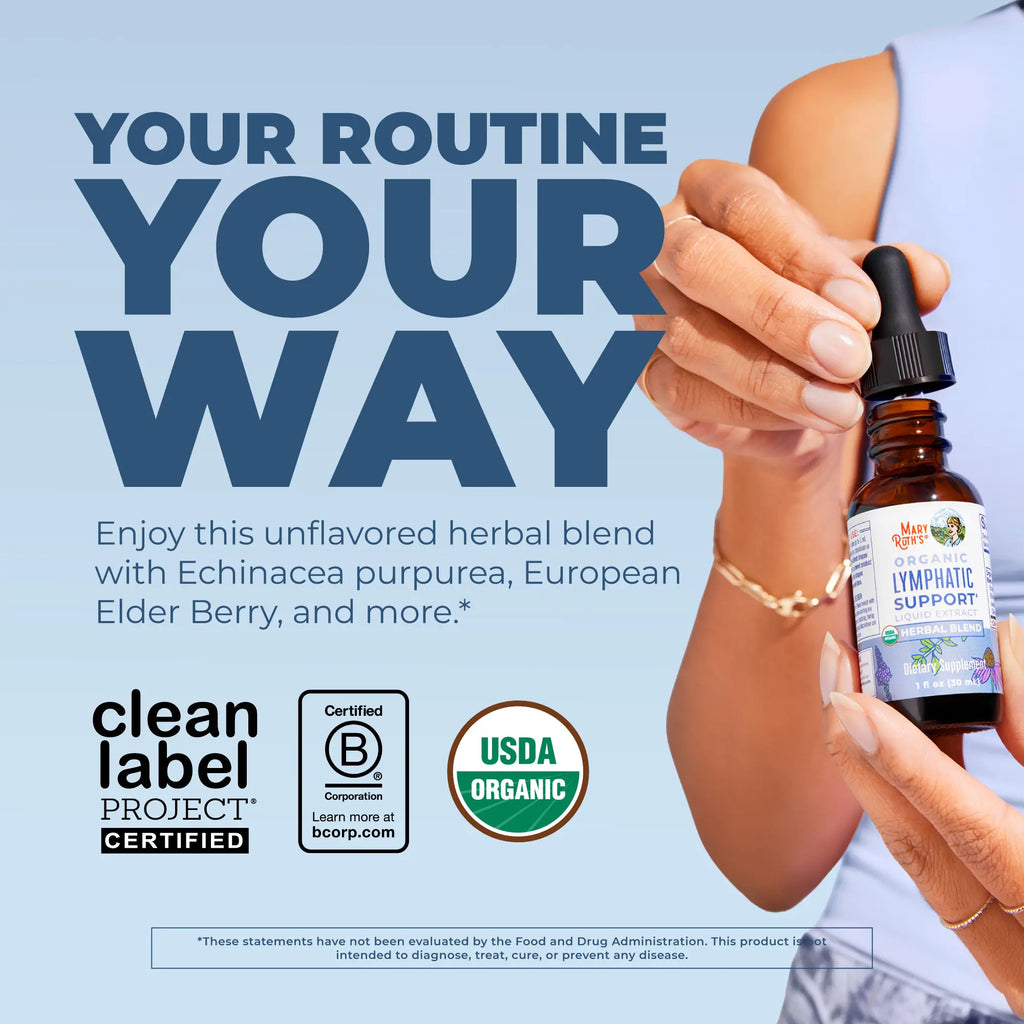 MaryRuth's Lymphatic Support Herbal Blend Liquid Drops - USDA Organic - Echinacea & Elderberry - Blue Vervain - Vegan - 30 Servings