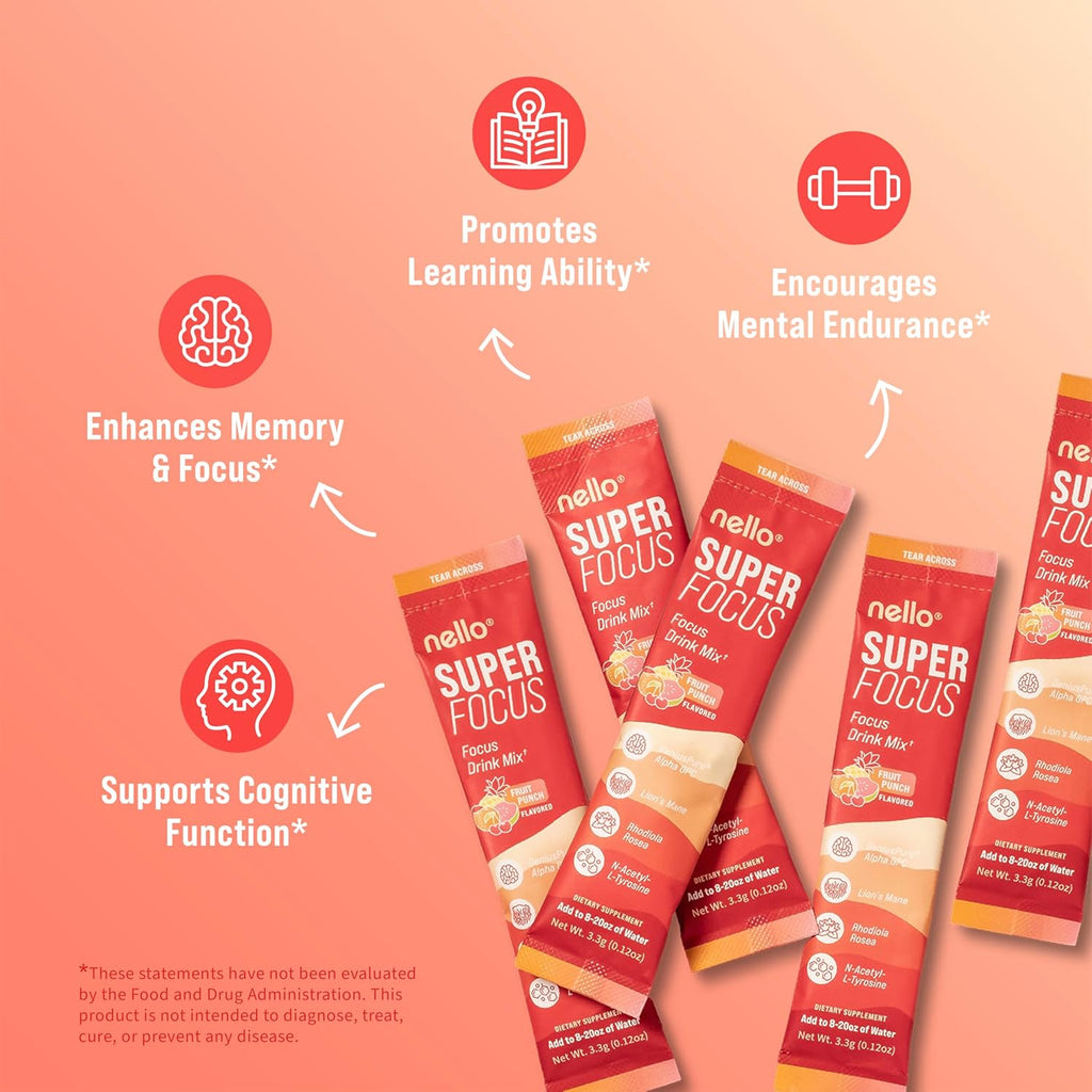 Drink Mix – Fruit Punch Flavor – Alpha GPC, Lion’s Mane, Rhodiola & N-Acetyl L-Tyrosine – Sugar-Free, On-The-Go Packets – 20 Servings-Shop