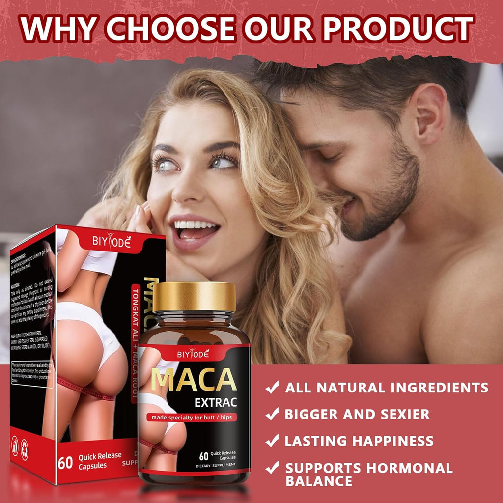 Organic Maca Root Capsules - Natural Butt Enhancement Pills for Women | Lift, Firm & Curve Buttocks | 60 Capsules-Shop