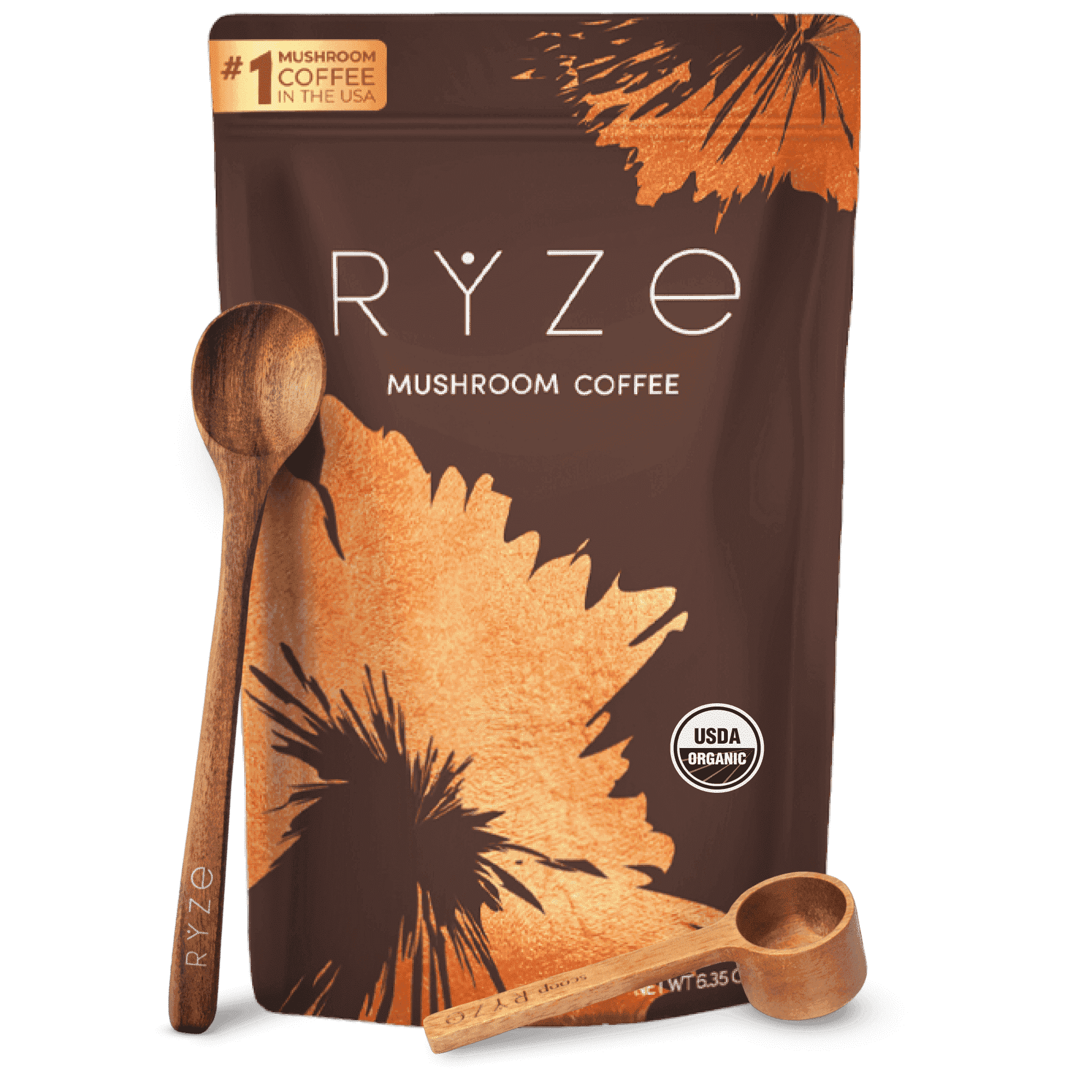 RYZE SUPERFOODS Mushroom Medium Roast Coffee USDA Organic with 6 Adaptogenic Mushrooms, USA Grown Instant Coffee for Better Energy, Focus Digestion Immunity with Lions Mane & Turkey Tail 30 Servings