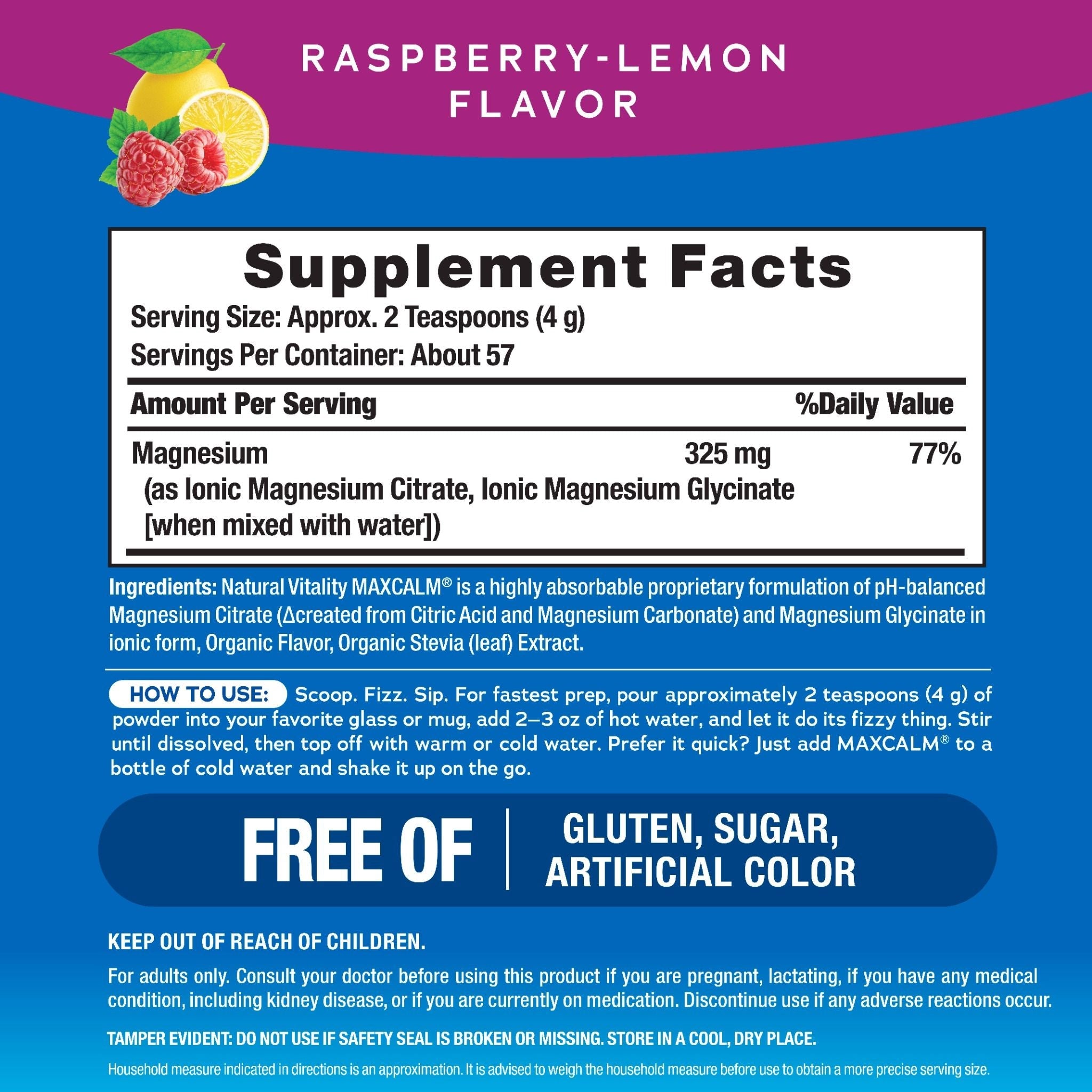 MAXCALM Powder Raspberry-Lemon, 8 oz (227 g)