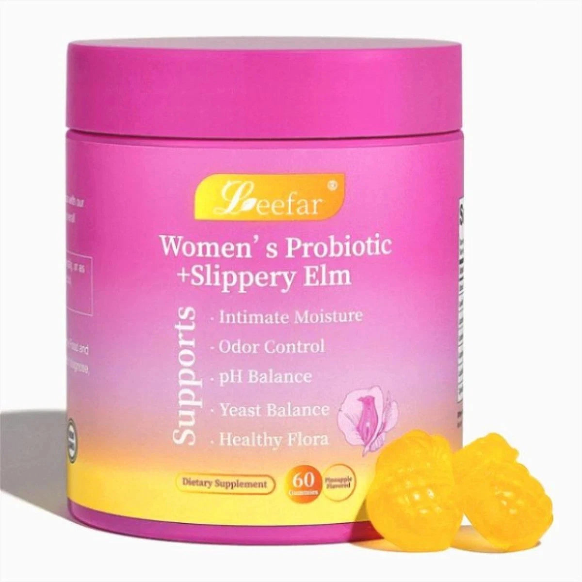 LEEFAR Feminine Probiotics Gummies - Slippery Elm & Prebiotics for pH Balance