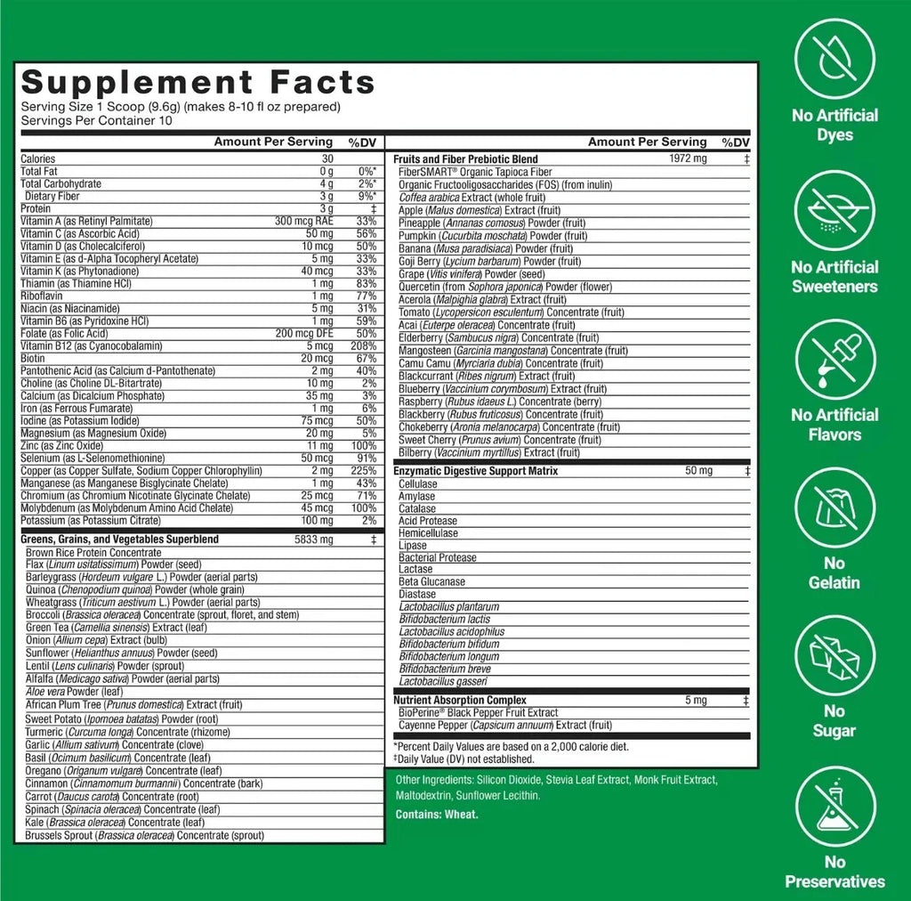【US seller】Smarter Greens - 40+ Superfoods, 125M CFUs Probiotics, for Gut Health-Shop