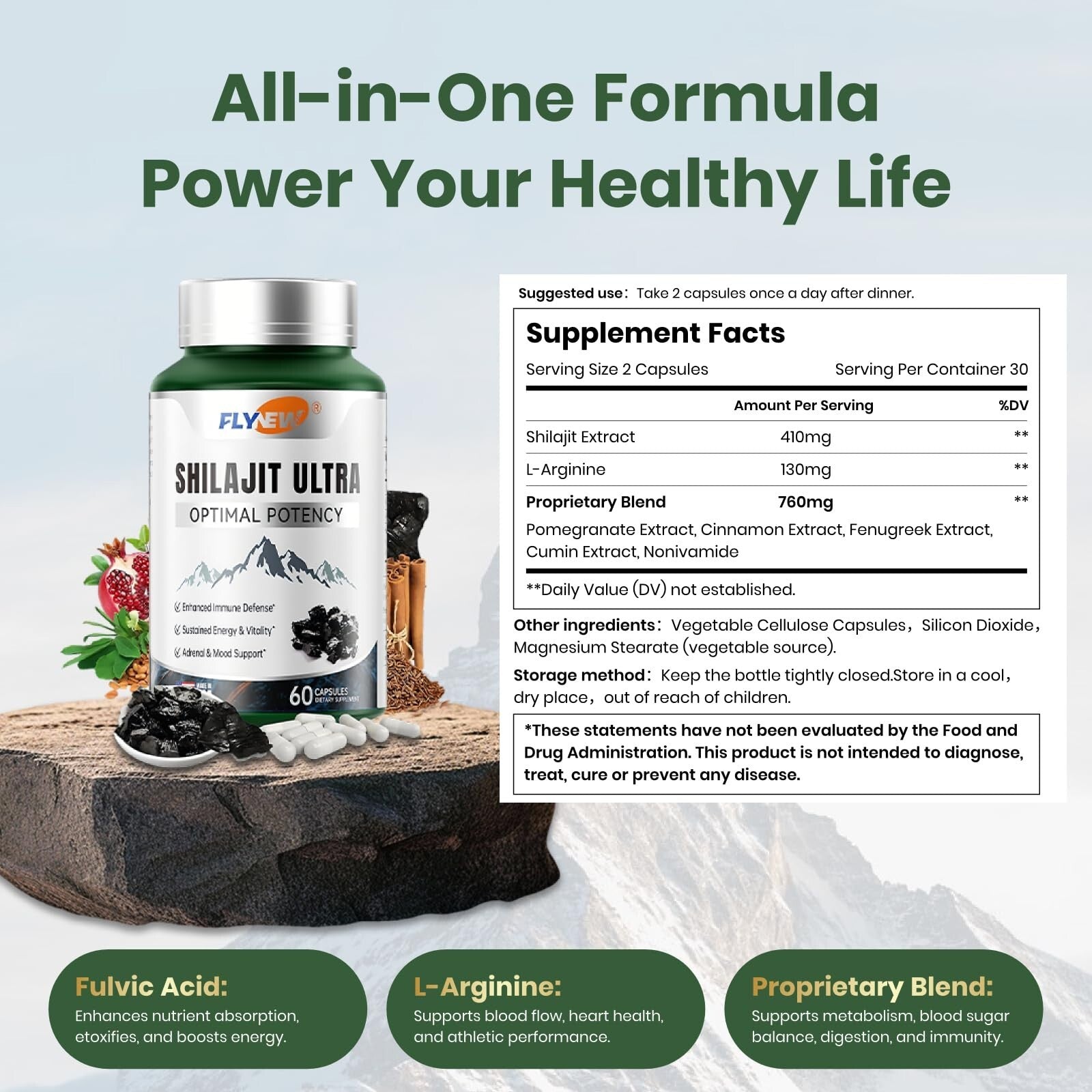 Flynew Ultra-High-Efficiency Shiraiji Extract, Contains L-Arginine, Pure-Shop