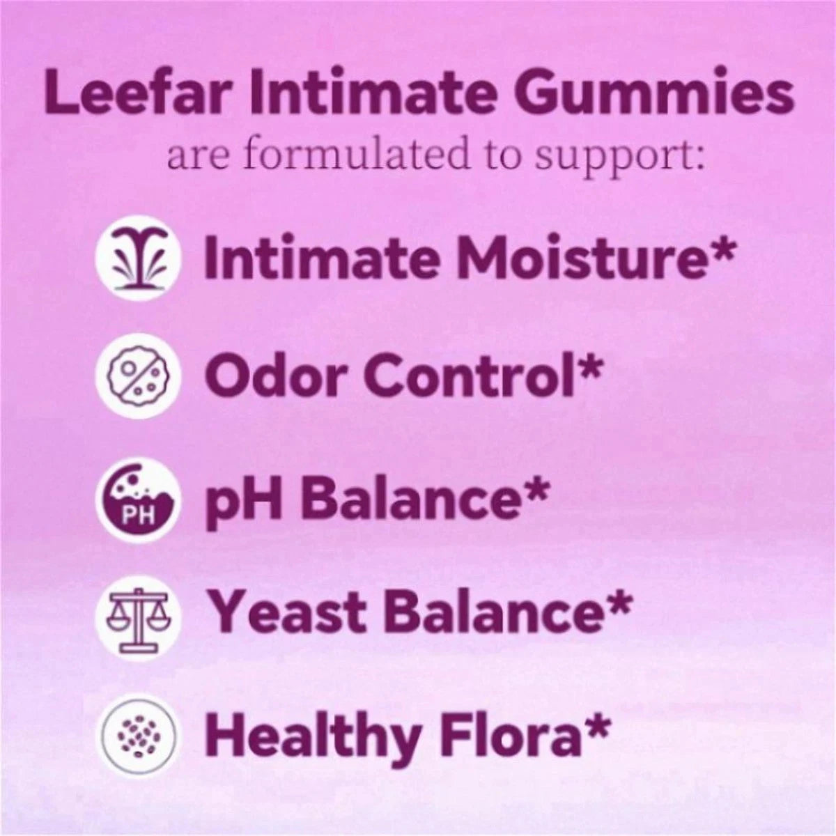 LEEFAR Feminine Probiotics Gummies - Slippery Elm & Prebiotics for pH Balance