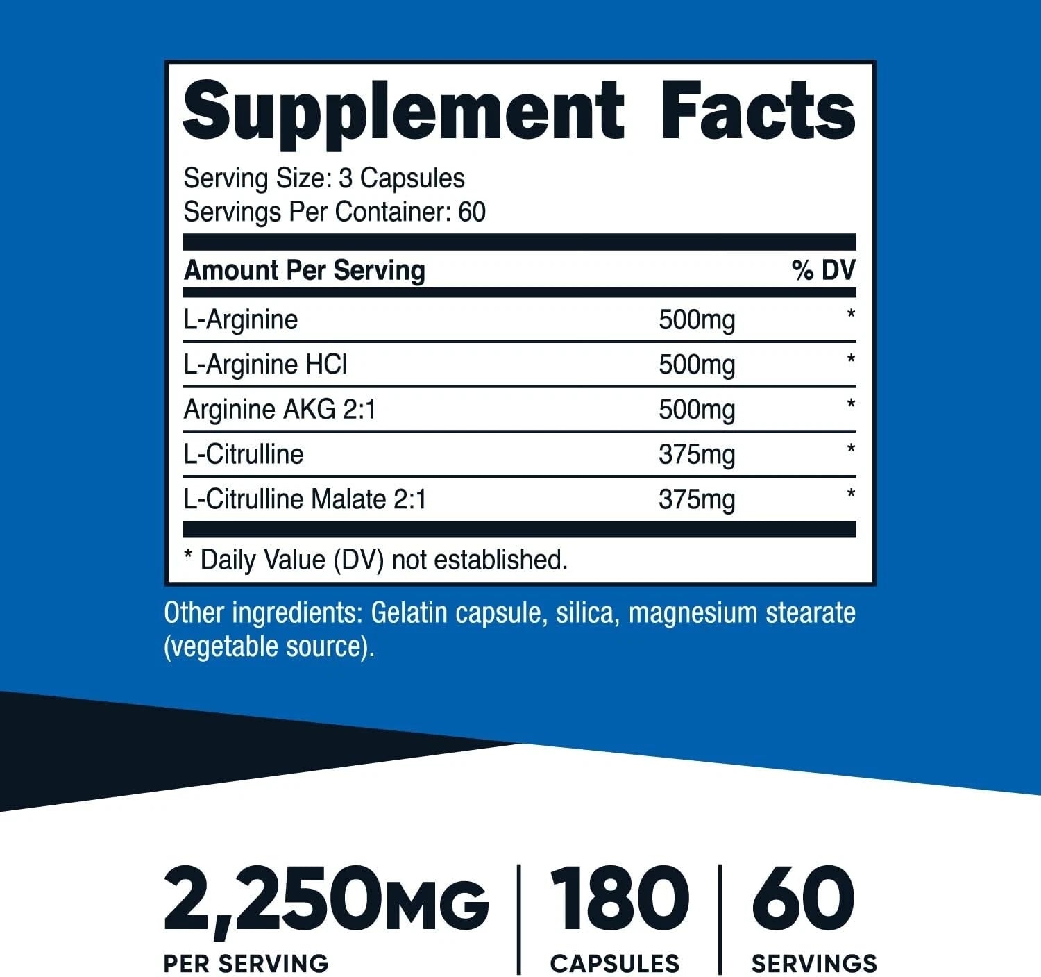 Nitric Oxide Booster 750Mg, 180 Capsules - 2250Mg per Serving - Gluten Free and